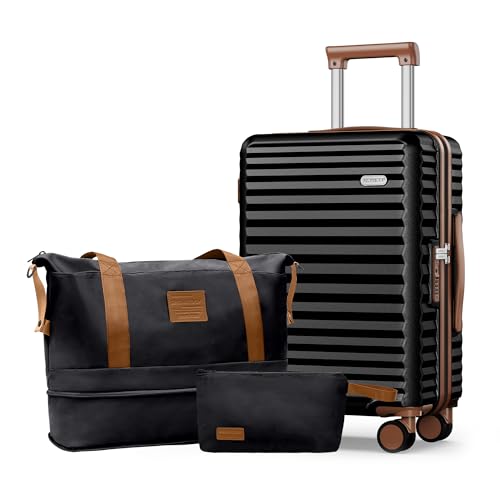 SHOWKOO Luggage Sets 3 Piece Hardside Expandable Suitcase with Double Spinner Wheels Tsa Lock, (Beige White, 5 piece set)