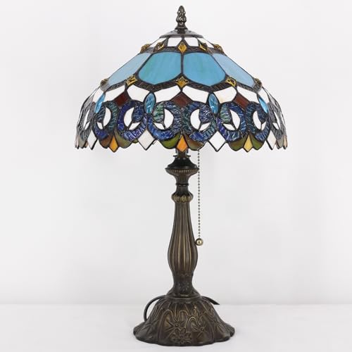 Tiffany Table Lamp Stained Glass Lamp 12X12X19 Inch Antique Reading Light (Sea Blue Pear)