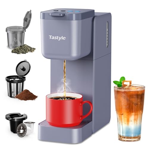 Single Serve Coffee Maker for K Cup, Ground and Tea Leaves, Hot and Iced Coffee Machines with Bold Setting, 6 to 16 Oz Brew Sizes, Compact for Small Spaces, Black (2.0 Version)