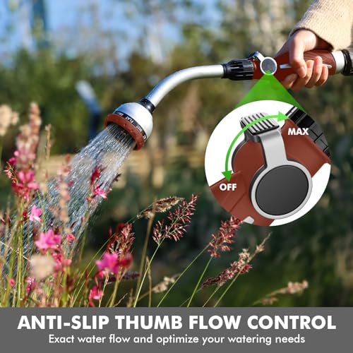 RESTMO Watering Wand Heavy Duty, Metal Garden Hose Wand with 10 Spray Patterns, 15-Inch Long Hose Nozzle Sprayer with Thumb Flow Control, Ideal to Water Hanging Baskets and Shrubs