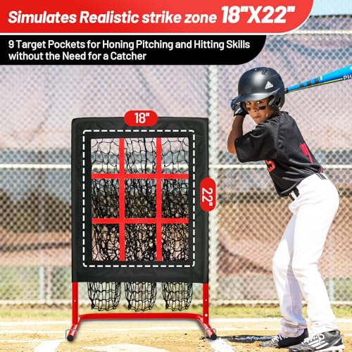 9 Hole Baseball Pitching Net with Strike Zone, Adjustable Baseball Pitching Target, Heavy Duty Softball Net Training Equipment