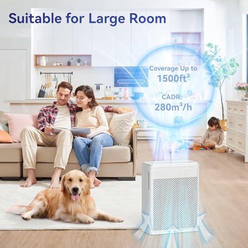 Air Purifiers for Home Pets Covers Up to 1500 Sq Ft,H13 Hepa Filter with Washable Pre-Filter,Pet Hair Dander Smoke Air Cleaner,22 dB Quiet Sleep for Living Room Bedroom Kitchen,P280 (Black)