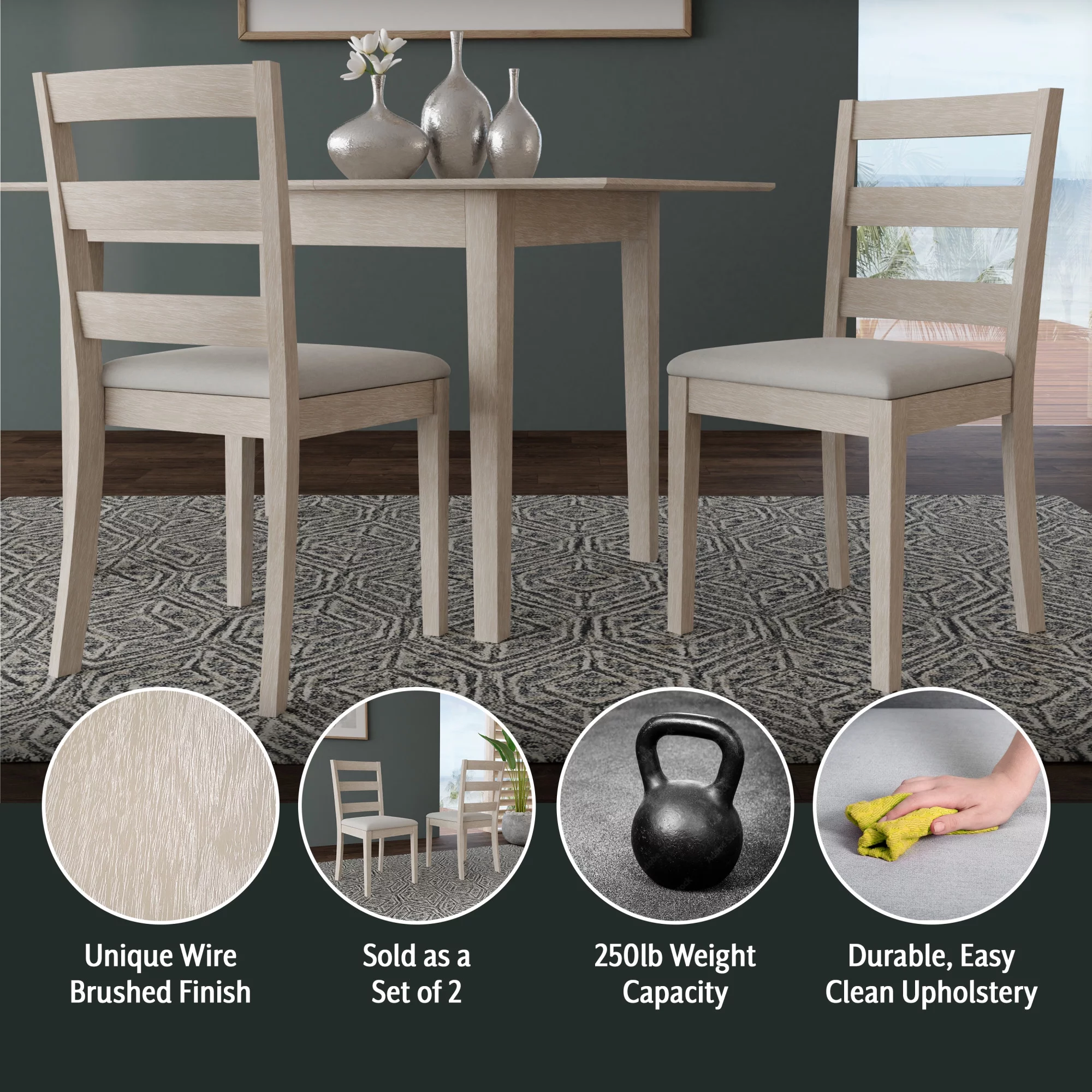 Hillsdale Furniture Spencer Wood Ladder Back Dining Chair, Set of 2, White Wire Brush