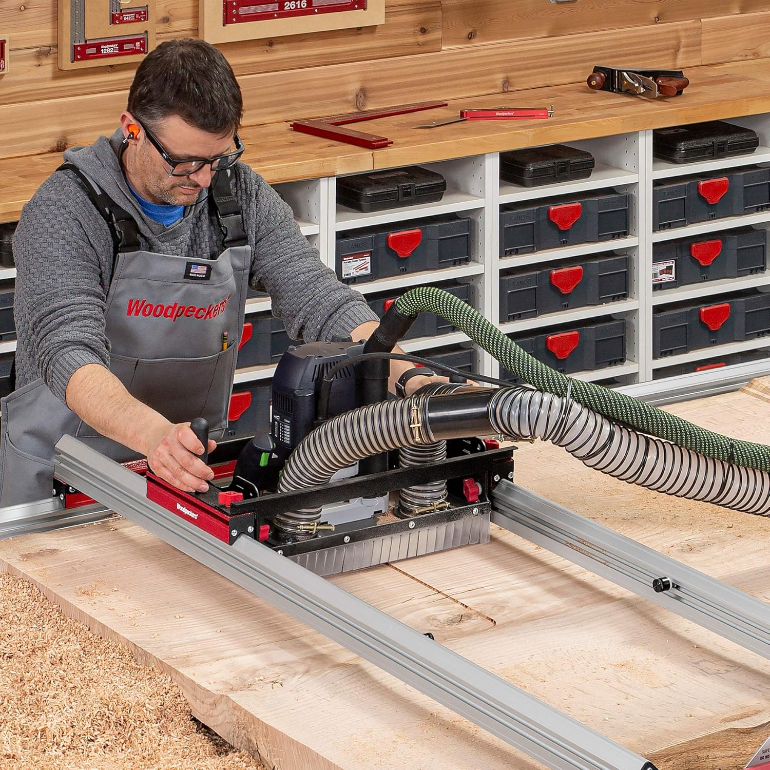 Woodpeckers Pro Slab Flattening Mill, Basic, With Router Carriage, Integrated Dust Collector, Slab Clamping Dogs & Rails, Great for DIY Live Edge Slab Tables