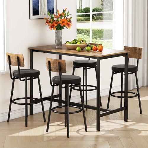 Tatub Bar Table with Stools Set of 2, Industrial 3 Piece Counter Height Small Dining Sofa Table and Chairs Set of 2, Brown