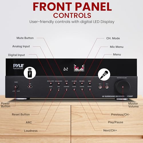 Pyle Hi-Fi Wireless Bluetooth 5.0 Home Theater Receiver - 7.2 Channel Surround Sound Stereo Amp with ARC Support - MP3/USB/DAC/FM Radio - 1200W PMPO - HDMI - Remote Control - for Home Audio - PT885BT