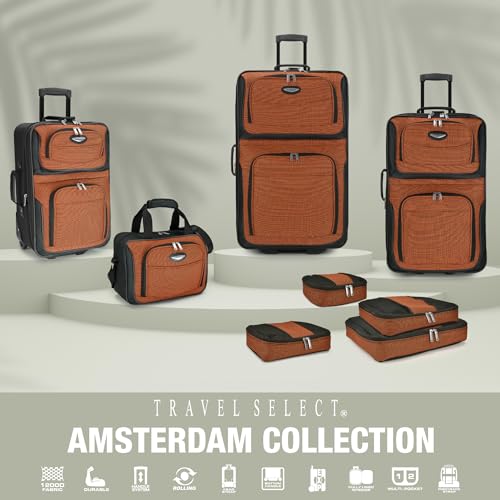 Travel Select Amsterdam 4-Piece Softside Expandable Luggage Set, Lightweight 2-Wheel Upright Suitcases, Travel Tote, Packing Cubes, Gray