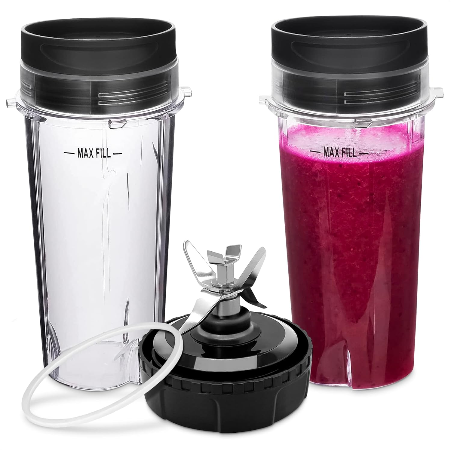 Ninja Blender Cups and Ninja Blade 6 Fin Blender for Shakes Smoothies - Single Serve Cup Lid for BL770 BL780 BL660 BL740 BL810 Nutri Ninja Blenders