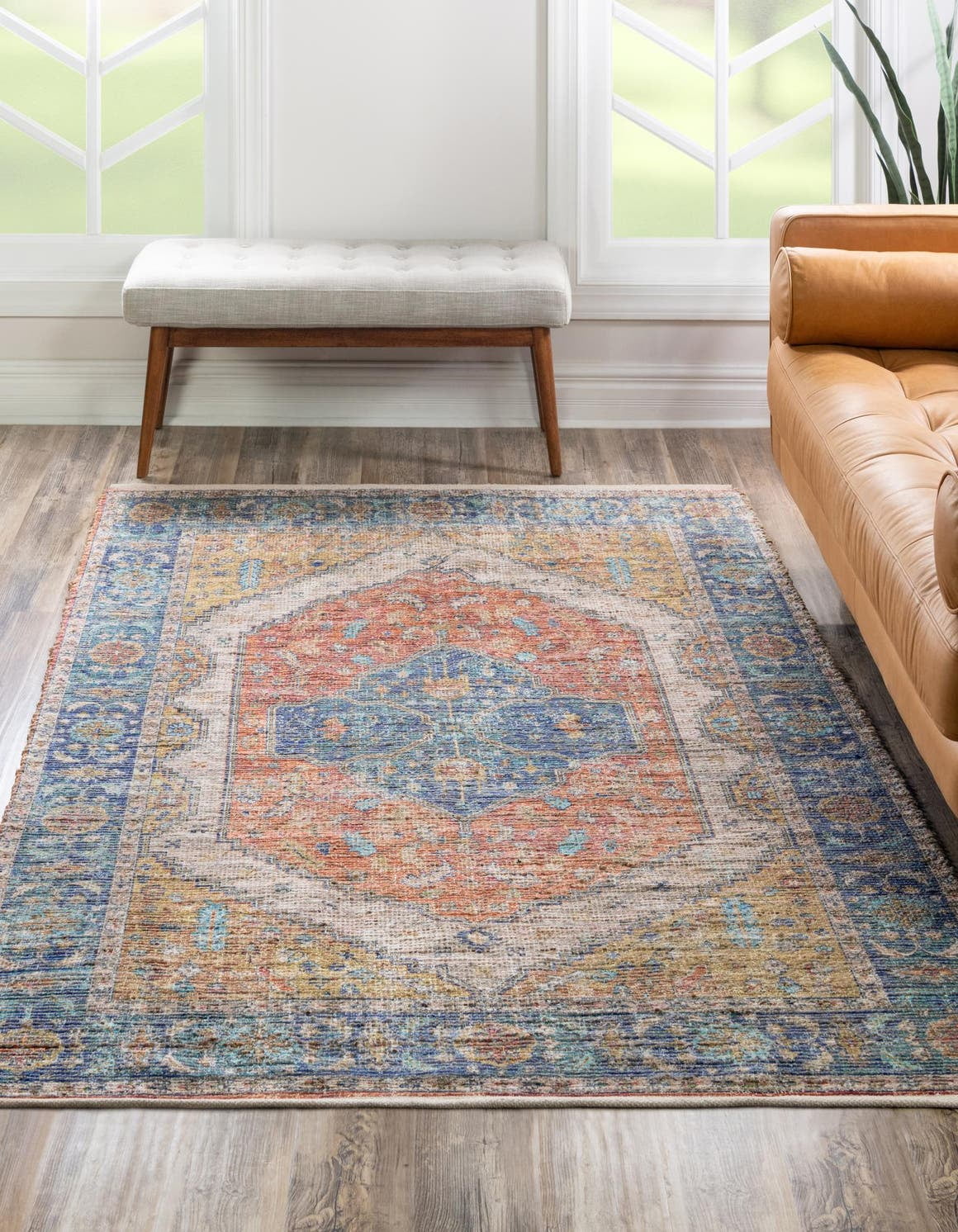 Unique Loom Chenille Jute Rug Orange Yellow/Ivory 6' 1