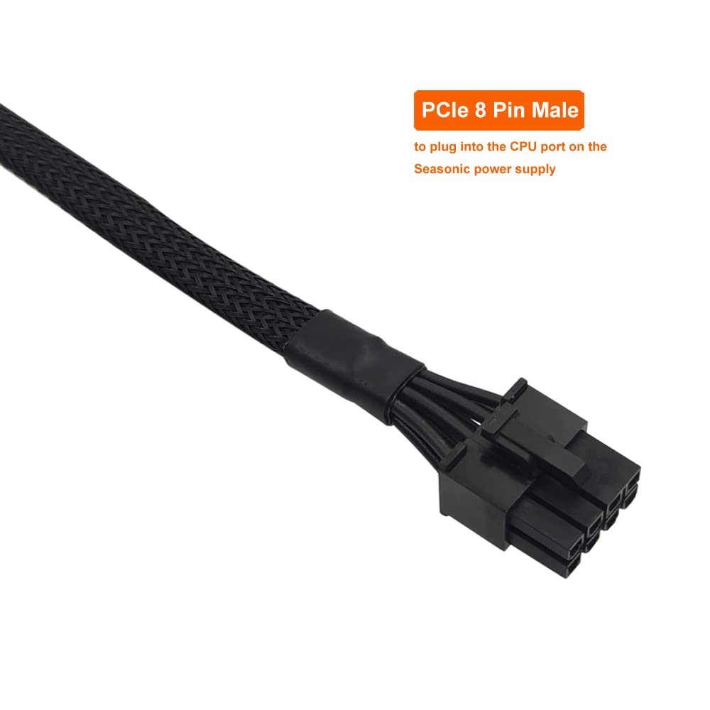 CPU Cable for Seasonic PSUs, PCIe 8 Pin Male to CPU 8 Pin (4+4 Detachable) Male EPS-12V Motherboard Power Adapter Sleeved 25-inch (63cm)
