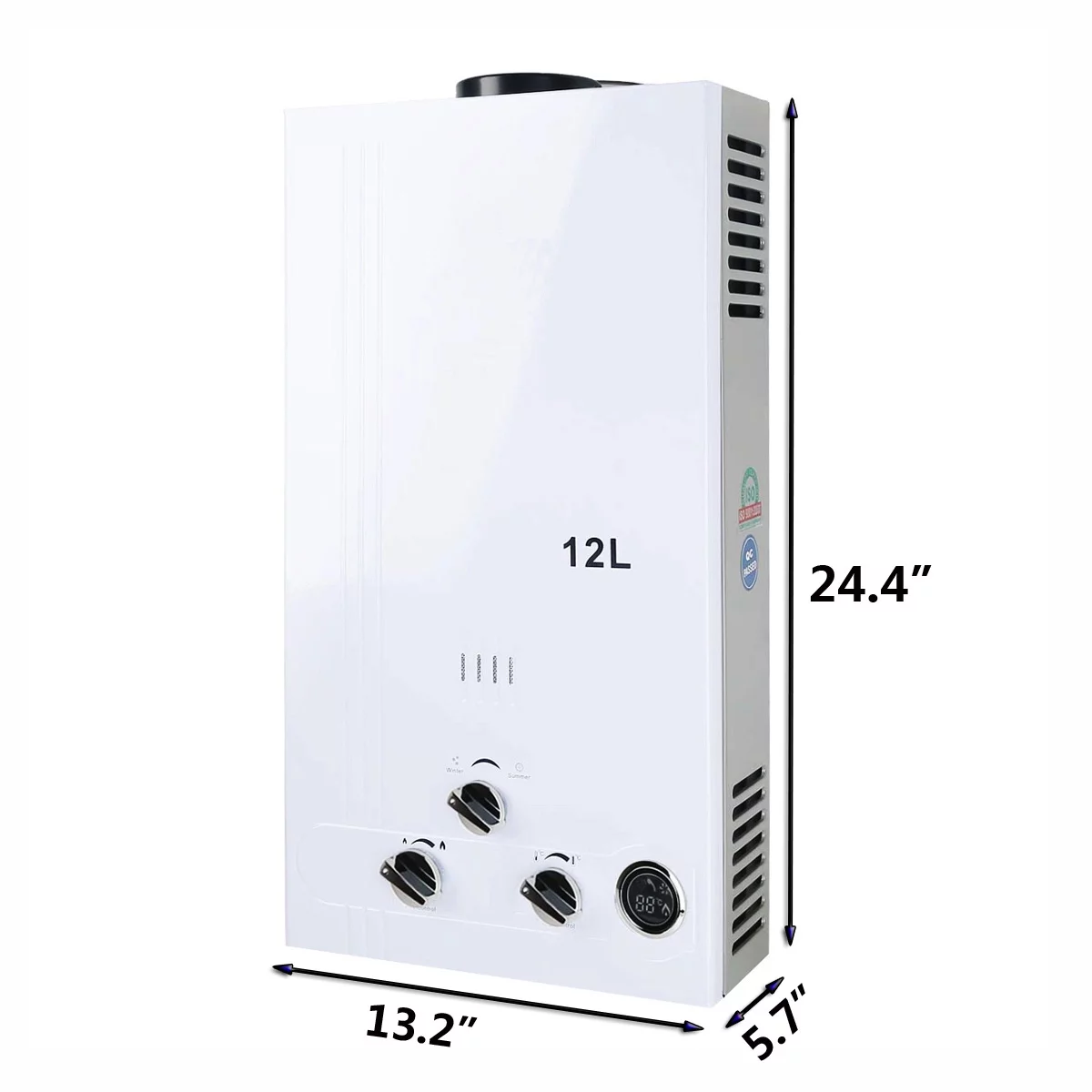 TCMT 3.2 GPM 12L Tankless Water Heater LPG Liquid Propane Gas Instant Hot Boiler with Digital Display