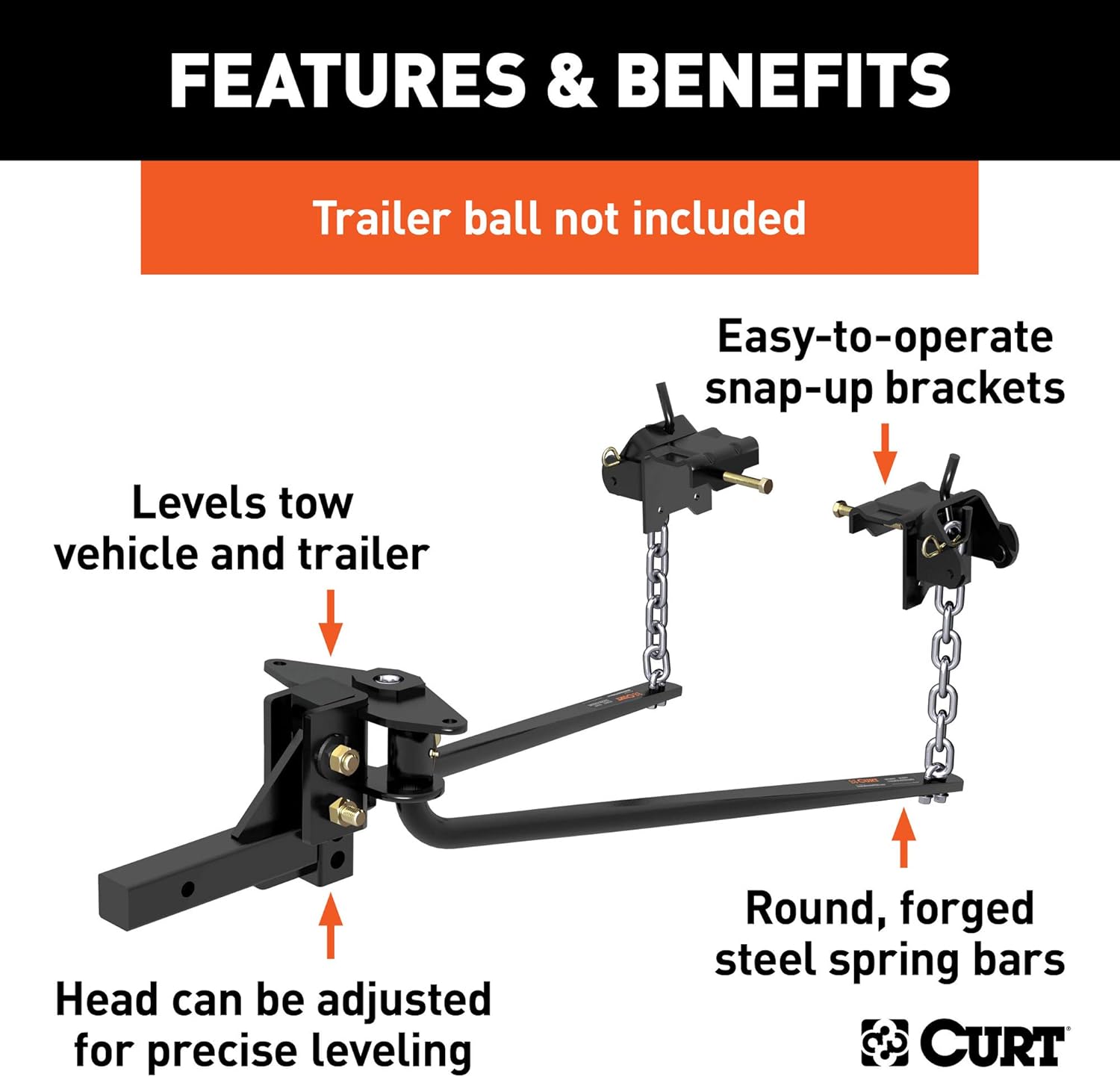 CURT 17052 Round Bar Weight Distribution Hitch with Integrated Lubrication, Up to 10K, 2-Inch Shank