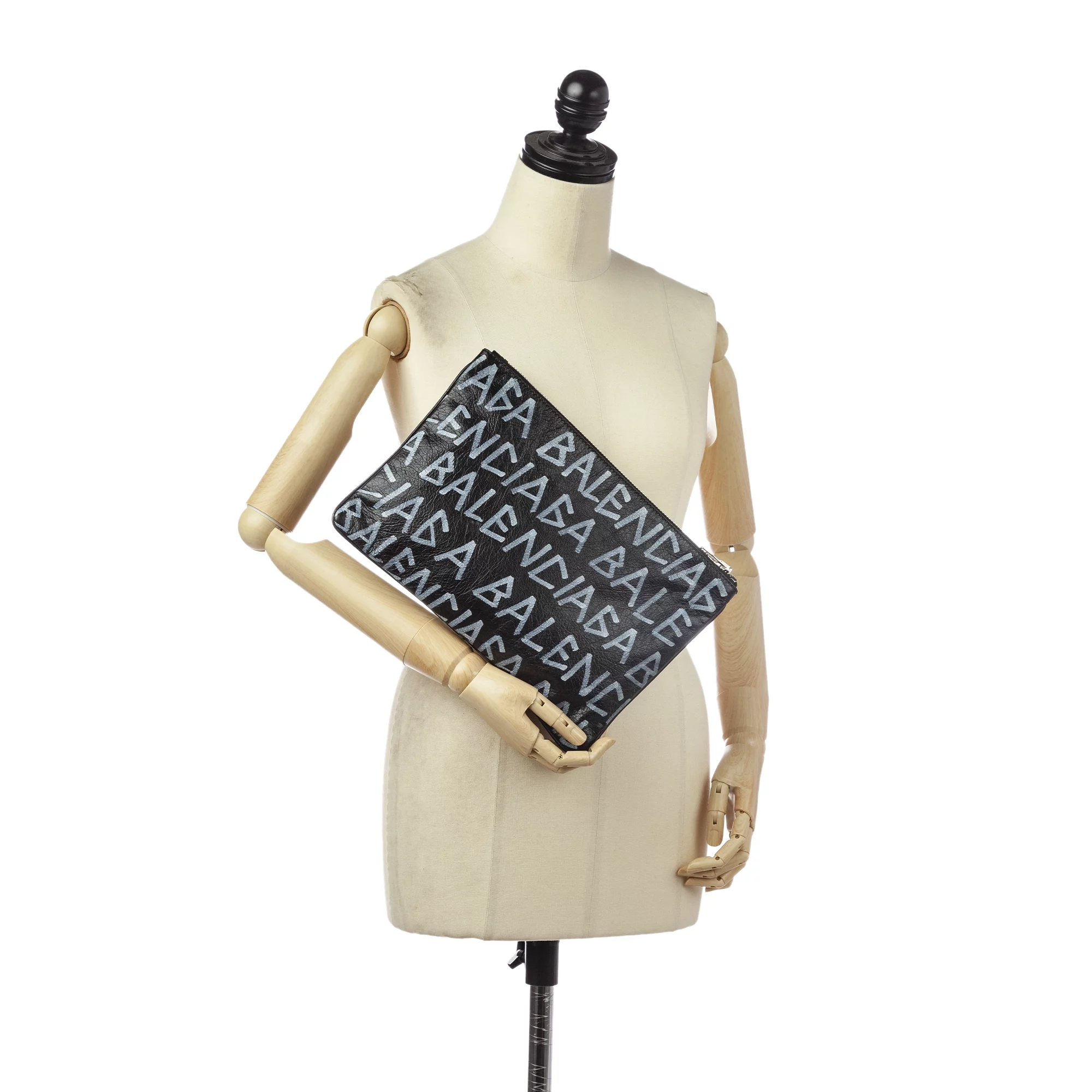 Pre-Owned Authenticated Balenciaga Clutch Bag Calf Leather Black WristletBag Women (Good)