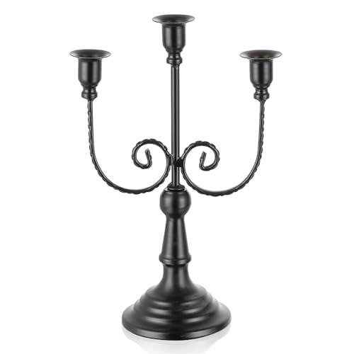 Romadedi Candelabra Black Candle Holders: 3 Arm Halloween Candlestick Holder11.8 Gothic Home Decor for Party Table Centrepiece Mantel Christmas, Set of 6