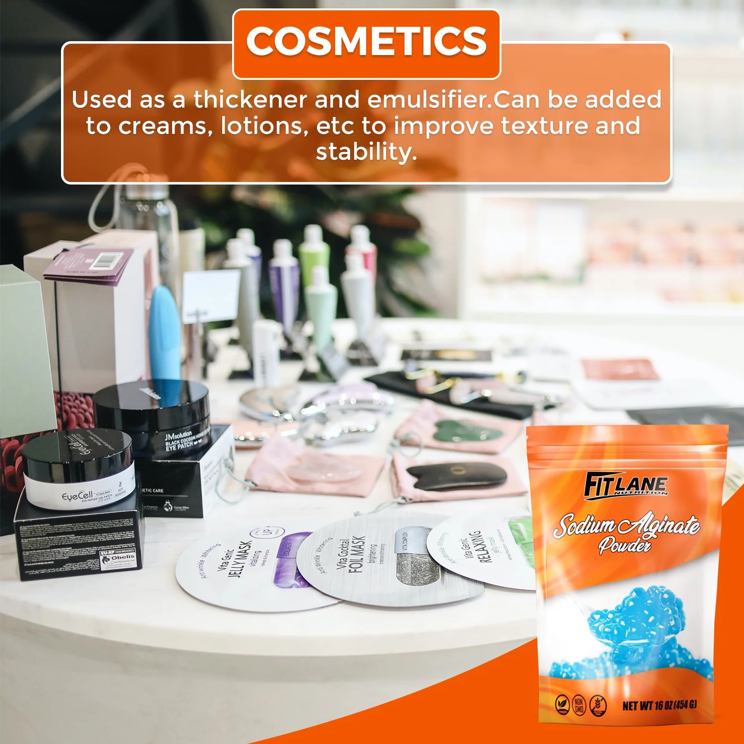 Sodium Alginate Powder 1 lb - Food Grade Pure Bulk Powder for Thickening - by Fit Lane Nutrition