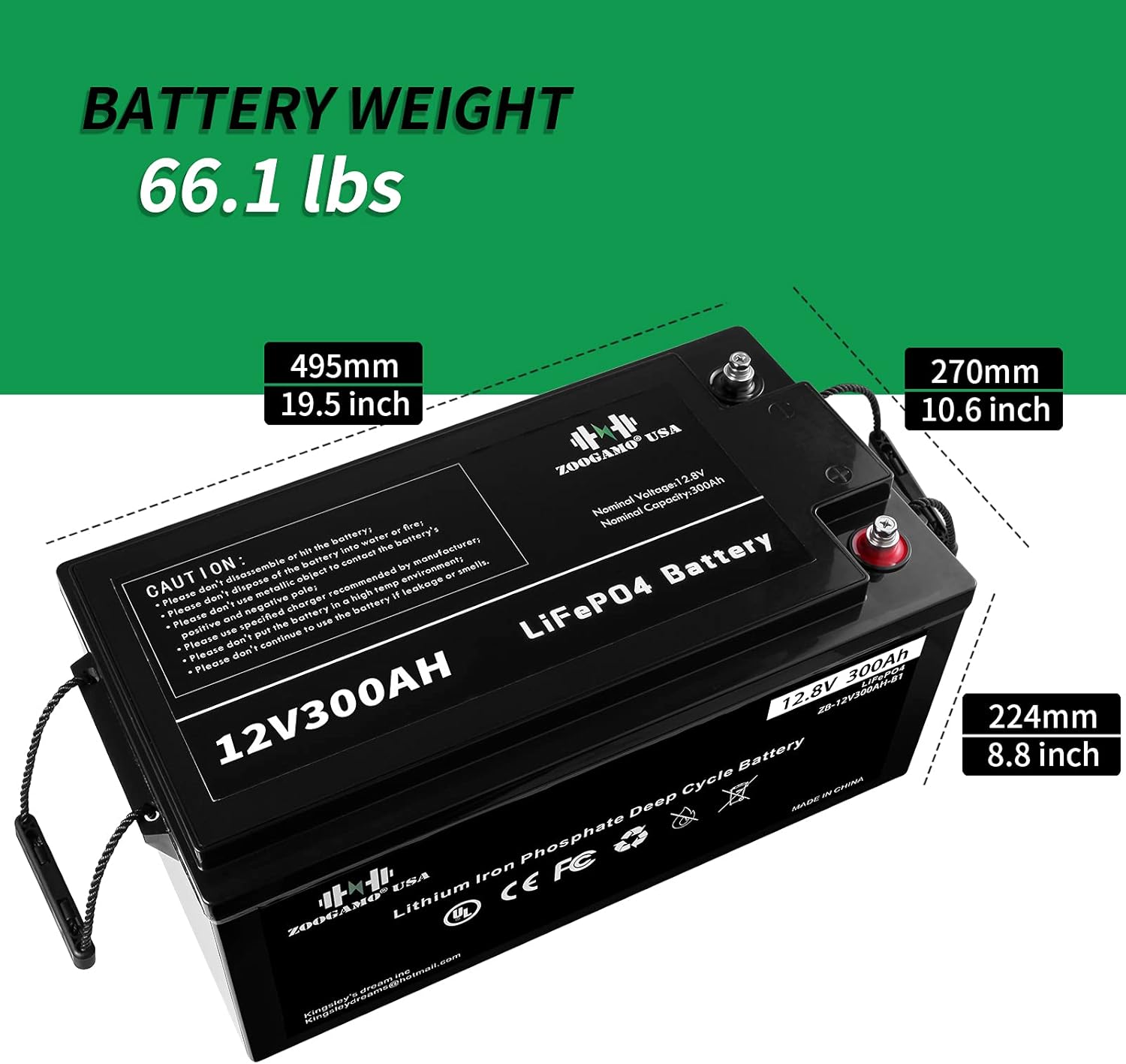 ZOOGAMO 12V 300Ah Lithium LiFePO4 Deep Cycle Rechargeable Battery with Built-in BMS, 3000+ Cycles & 10-Year Lifetime, Perfect for RV, Solar, Marine, Overland, Off-Grid Applications (12V-300AH)