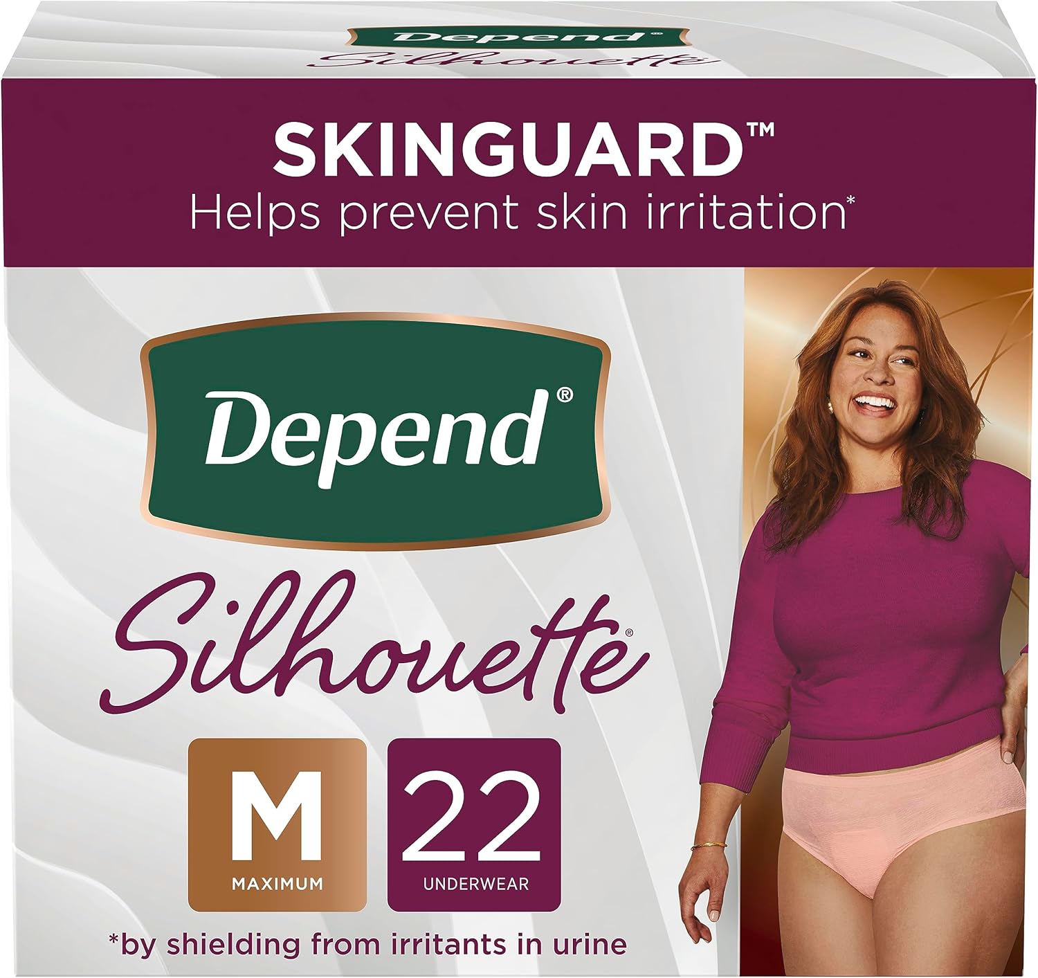 Depend Silhouette Incontinence and Postpartum Underwear for Women, Maximum Absorbency, Disposable, Pink, Medium (22 Count)
