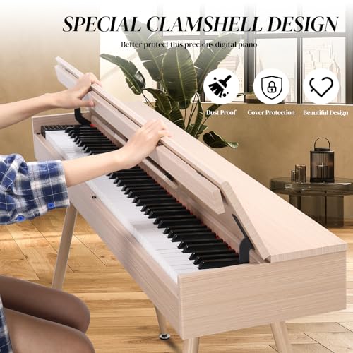 Ktaxon Weighted Digital Piano 88 Keys Home Electric Keyboard Desk & Vanity Desk Piano with Acoustic Piano Sound, 3-Pedal Unit, Headphone Bluetooth Connection (Natural)