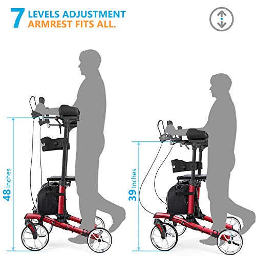 OasisSpace Upright Walker for Seniors - 10” Front Wheels Upright Rollator Walker with Seat and Padded Armrest, Folding Stand Up Walker Support up 300lbs,Gray