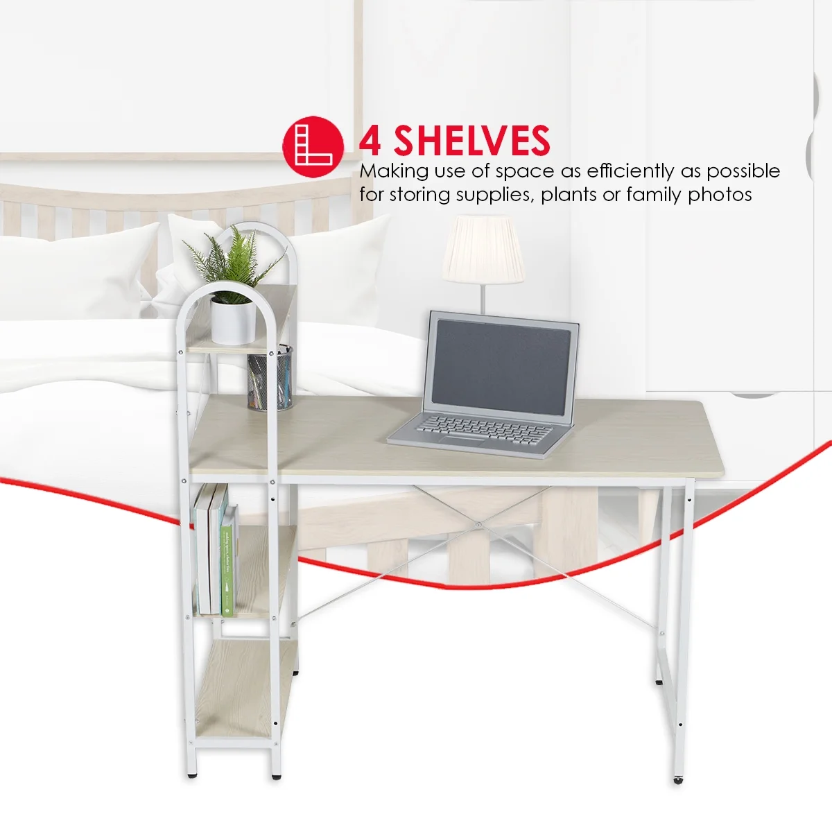 Home Basics Computer Desk With Shelves, Oak/White