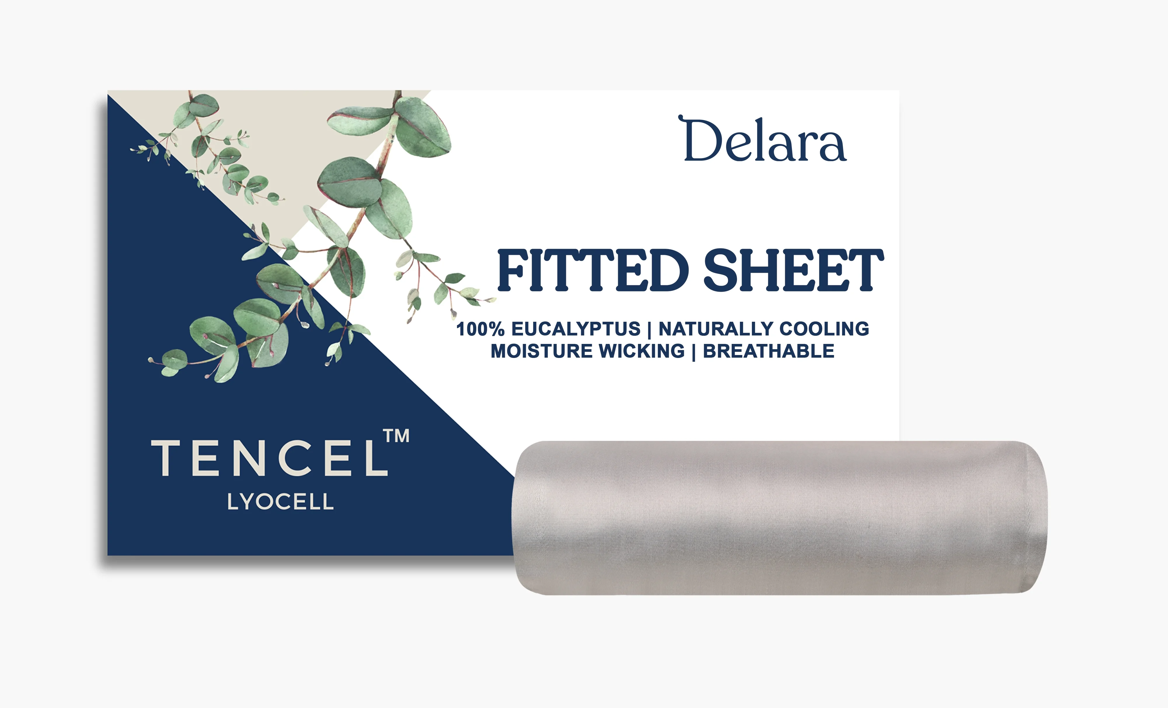Delara 100% Eucalyptus Lyocell Tencel Fitted Sheet Set, Queen 3 Piece Set, Naturally Cooling, Super Soft, Silky, Moisture-Wicking, Temperature Balancing, Smooth & Breathable, Best for Hot Sleepers