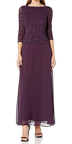 Alex Evenings Women's 3/4 Sleeve Stretch Lace Bodice One Piece Mother of The Bride Dress (Petite and Regular Sizes)