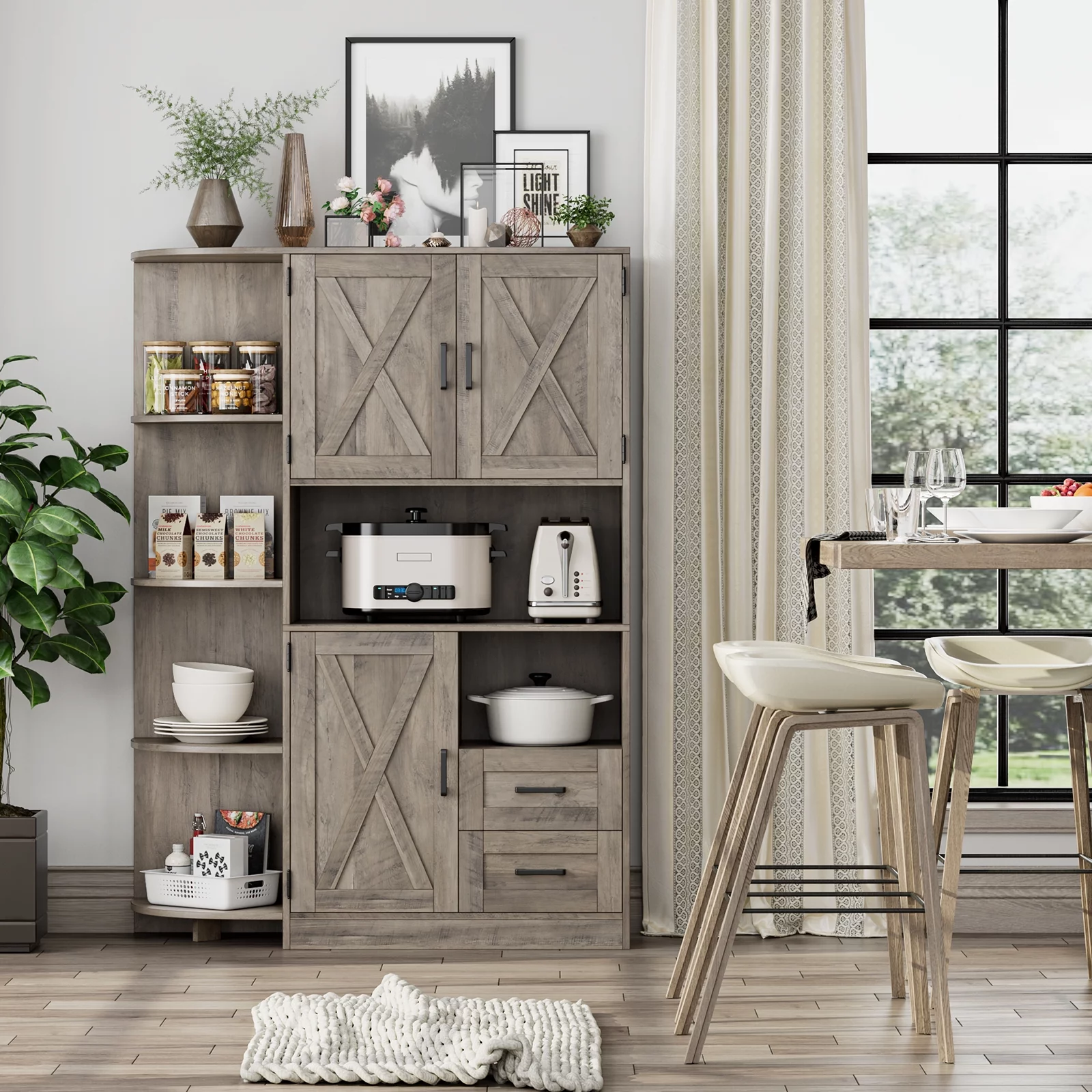 Homfa Large Kitchen Pantry with Adjustable Shelves, Farmhouse Tall Storage Cabinet for Dining Room, Wash Gray