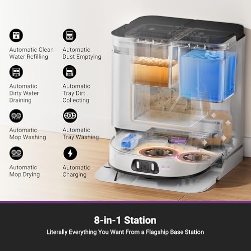 Eureka J15 Pro Ultra Robot Vacuum and Mop with Self Emptying Base, 16,200 Pa Suction, Flex-Arm Design Mop, Auto Mop Hot Water Washing & Hot Air Drying, Anti-Tangle, AI Obstacle Avoidance, Black