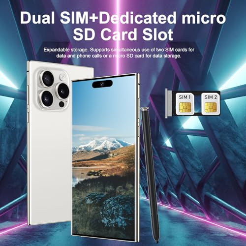 Unlocked Cell Phones Smartphones 5G Phone Android 13 Mobile Phones 8GB+256GB/7 Display/48MP+108MP Camera/6800 mAh/Dual SIM/Build-in Pen (White)
