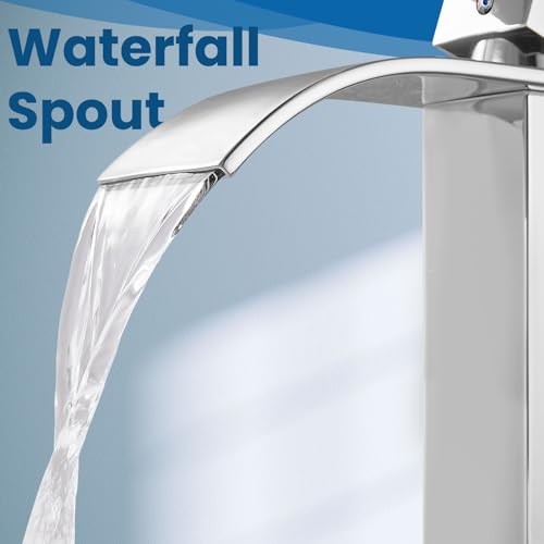 Airuida Brushed Gold Tall Waterfall Bathroom Vessel Sink Faucet Modern Bathroom Vanity Faucet Single Handle Single Hole Farmhouse Bar Mixer Tap Washbasin Faucet Deck Mount