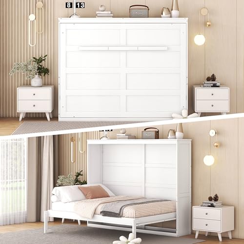 Harper & Bright Designs Full Size Murphy Bed Wall Bed with Storage Cabinets, Space-Saving for Multipurpose Guest Room Bedroom or Home Office, White