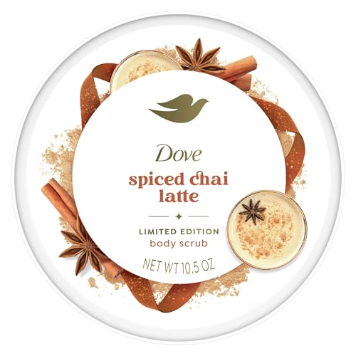 Dove Exfoliating Body Scrub – Spiced Chai Latte, Deeply Nourishing Exfoliant with ¼ Moisturizing Cream, 10.5 oz