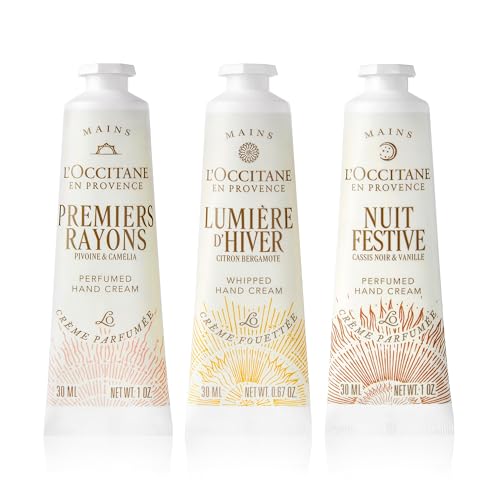 L’Occitane Glow & Go Hand Cream Trio, Holiday Beauty Gift Set, Peony, Lemon & Vanilla, Hydrates & Softens Dry Skin, Travel-Sized Moisturizing Minis