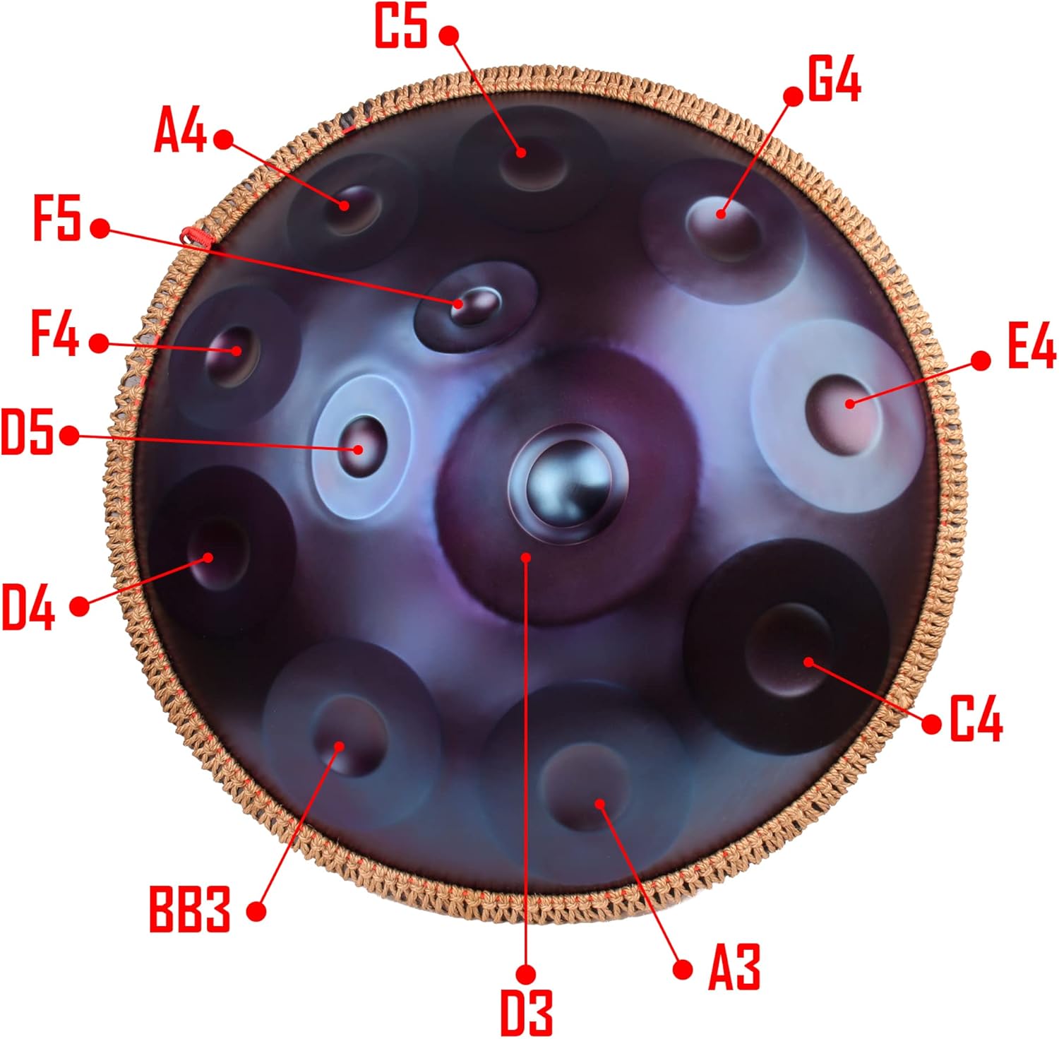 12 Notes 22 Inches Professional Handpan in Minor D Hand Pan Steel Drum Percussion Instrument for Professional Performance(Purple).