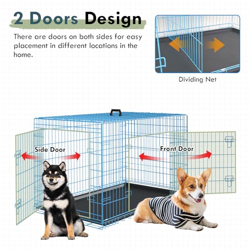 PayLessHere Large Dog Crate Kennel for Medium Large Dogs Metal Dog Cage Double-Door Folding Travel Indoor Outdoor Puppy Playpen with Divider and Handle Plastic Tray (42 Inch, Black)