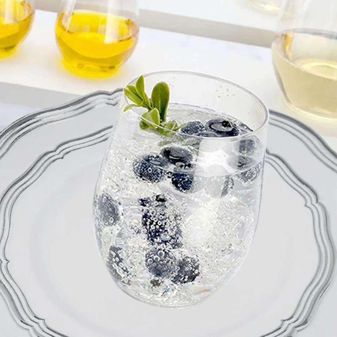 VeZee Disposable Plastic Stemless Clear Wine Goblet 16 Oz Pack of 6