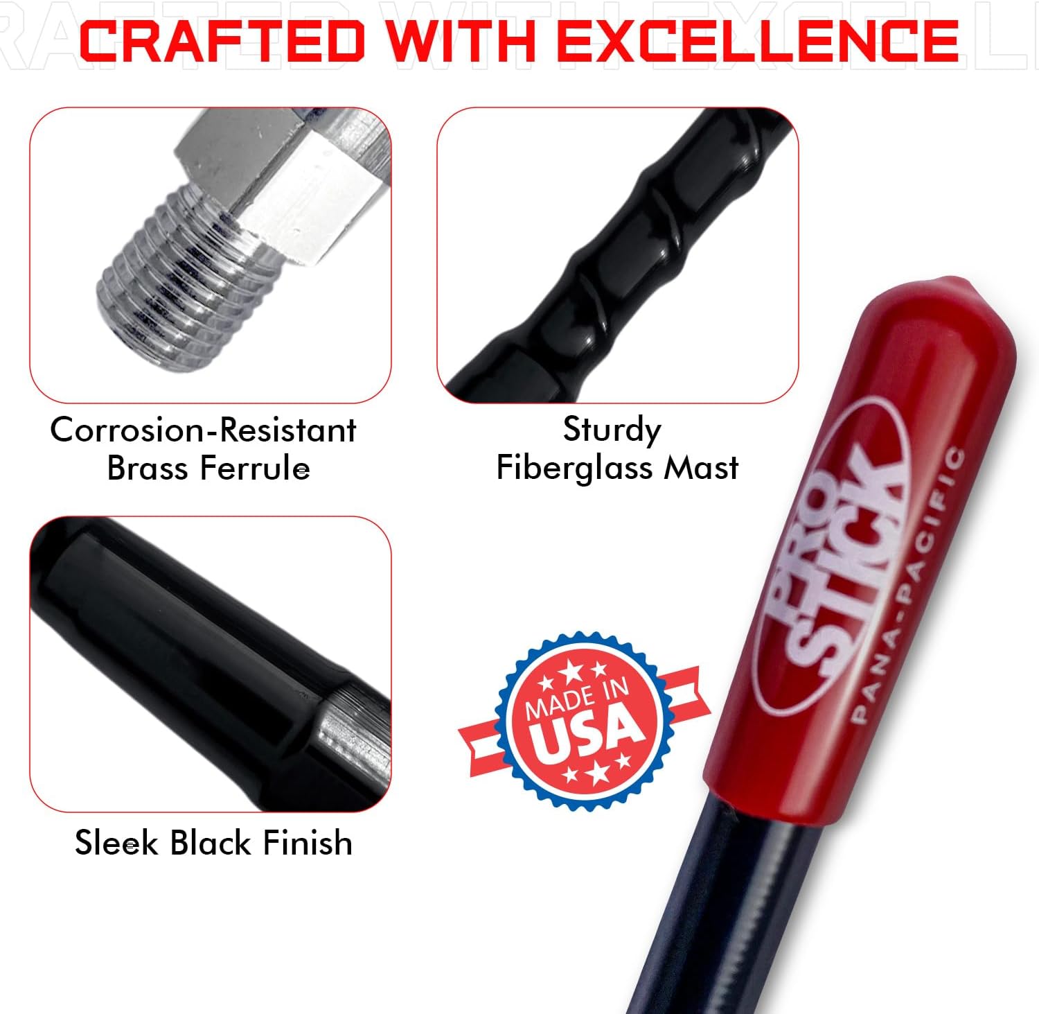 4 Foot Fiberglass 1000 Watt Black CB Radio Antenna with Heavy Duty Stainless Steel Spring.