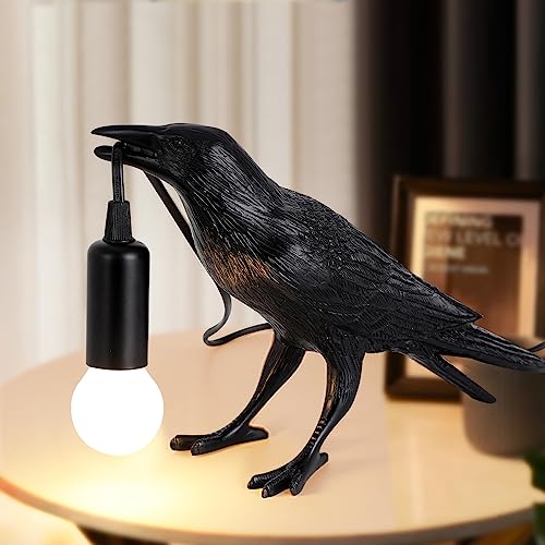 Crow Lamp - Raven Table Lamp with Bulb, Gothic Crow Light - Raven Decor for Bedside Bedroom Living Room Decor