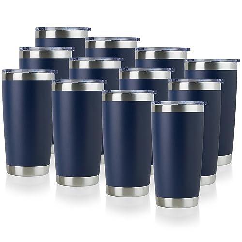 DOMICARE 20oz Stainless Steel Tumbler Bulk with Lid, Double Wall Vacuum Insulated Travel Mug, Powder Coated Coffee Cup, Powder Black, 8 Pack