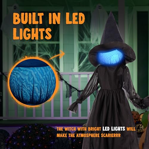 JOYIN 3pcs Halloween Witch Decorations Outdoor, 5ft Spooky Hanging Ghost Animatronic Decor with Broomstick Light Up Props for Home Outside Yard Garden Lawn Porch Haunted House