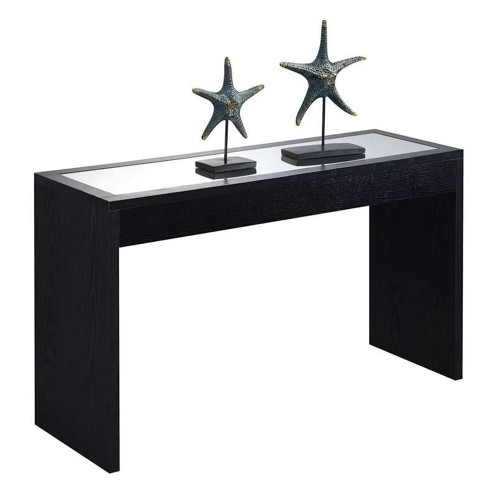 Pemberly Row Transitional Mirrored Console Table in Black Wood Finish