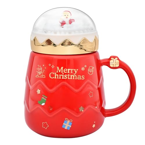 17.6 oz Christmas Mug with Winter Snow Globes Lid Decorations, Large Cute Festive Ceramic Coffee Cup, Winter Xmas Birthday Tabletop Drinkware Teacup Gifts for Adults Kids Men Women (Dark Blue)