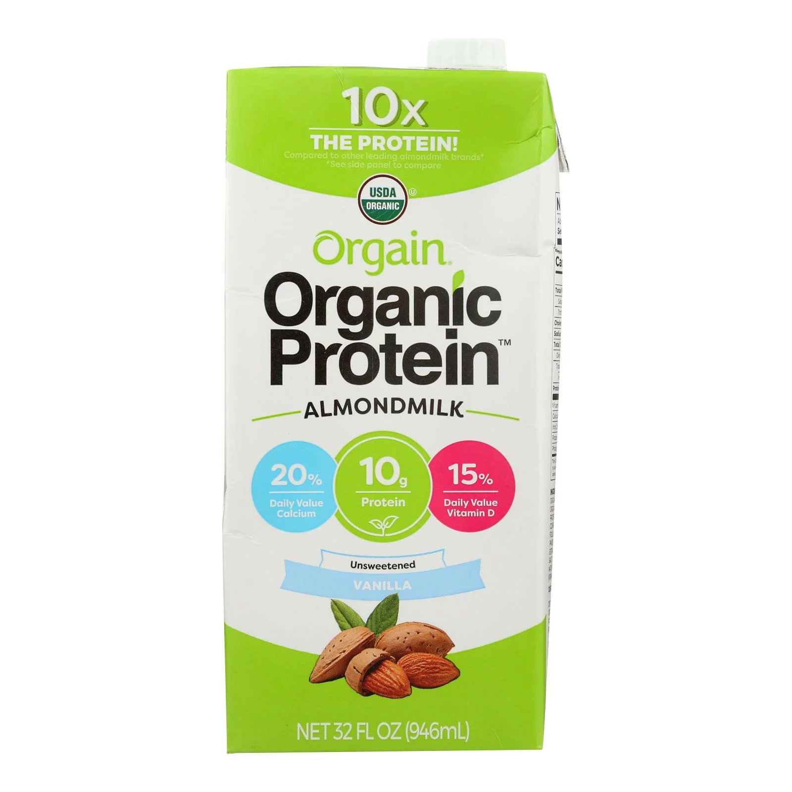 Orgain Organic Protein Almond Milk - Unsweetened Vanilla - Case of 6 - 32 FZ