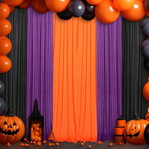 6 Pcs Halloween Party Decoration, 2.6 x 8 ft Black Orange Purple Curtains, Fabric Cloth Photography Background with Bag, for Wall Doors Halloween Birthday Party Favors Supplies Indoor Outdoor