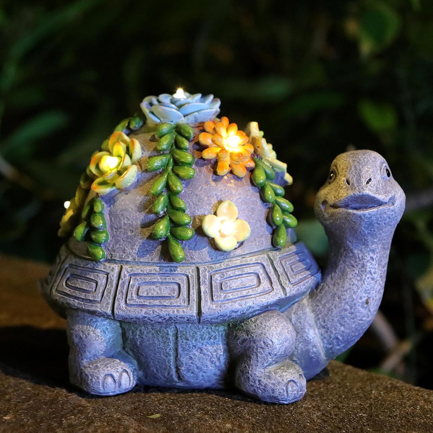 Solar Garden Outdoor Statues Turtle with Succulent LED Lights,Stunning Outdoor & Home Decor,Thoughtful Christmas Turtle Gifts Birthday Gift for Women,Kids,and Family