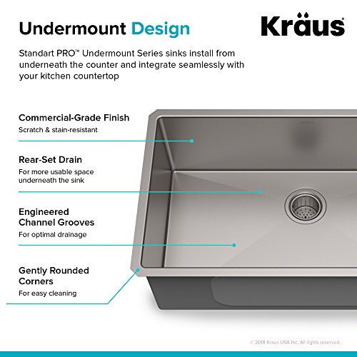 KRAUS Standart Pro 32 Inch 18-Gauge Stainless Steel Scullery Sink, 24 Gallon Freestanding Commercial Style Single Bowl Laundry & Utility Sink, KHS230-32
