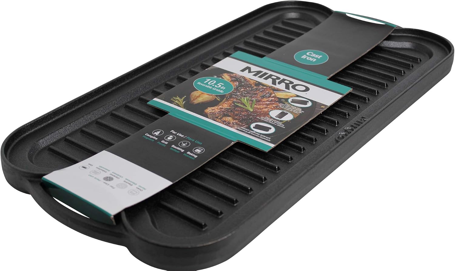 Mirro MIR-19055 Pre-Seasoned Ready to Use Cast Iron Reversible Grill/Griddle with Handles 20 Inch x 10.5 Inch, Black