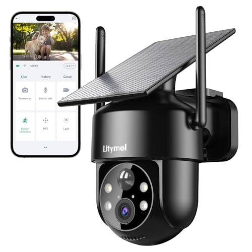 Solar Security Cameras Wireless Outdoor, 2K 360° View Cameras for Home Security, Color Night Vision, AI & PIR Motion Detection, 2-Way Audio, Spotlight Siren Alarm, IP65, SD/Cloud Storage