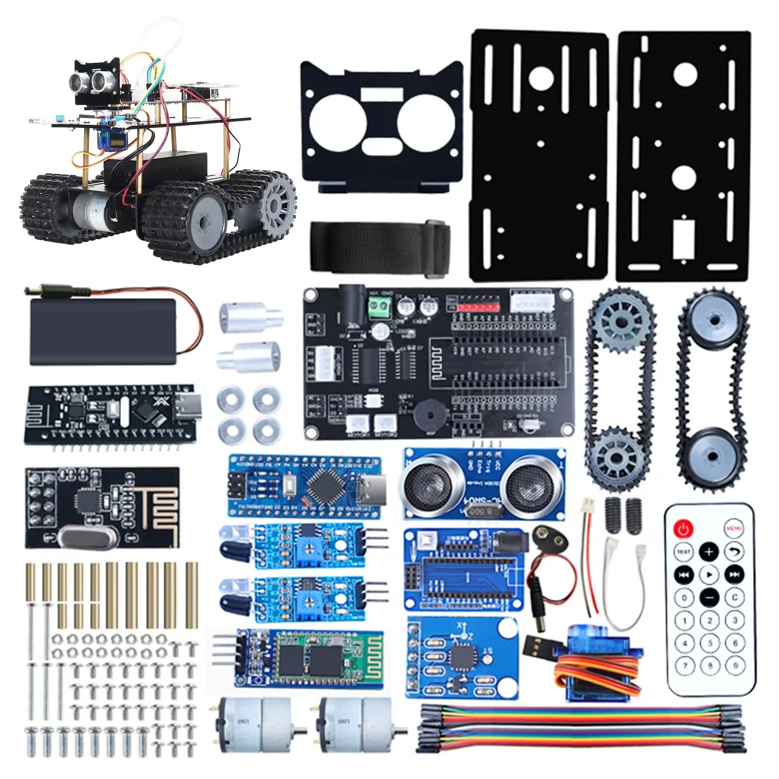 TSCINBUNY Smart Robot Car Kit, DIY Toy Car Robotic Kit Obstacle Avoidance IDE C/C++ Programmable Wireless Gesture Tank Smart Robot Car Kit