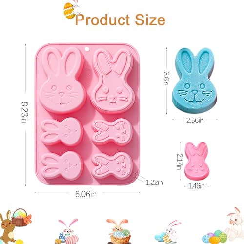 3D Easter Bunny Silicone Mold for Chocolate 2 Pack Large Easter Bunny Molds for Baking Jello Candy Molds Easter Soap Molds for Hot Chocolate Bombs Ice Cube Candle Cupcake Decorations (large bunny)